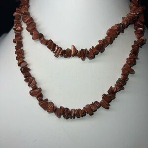 Boho Genuine Goldstone Chunky Long Necklace‎